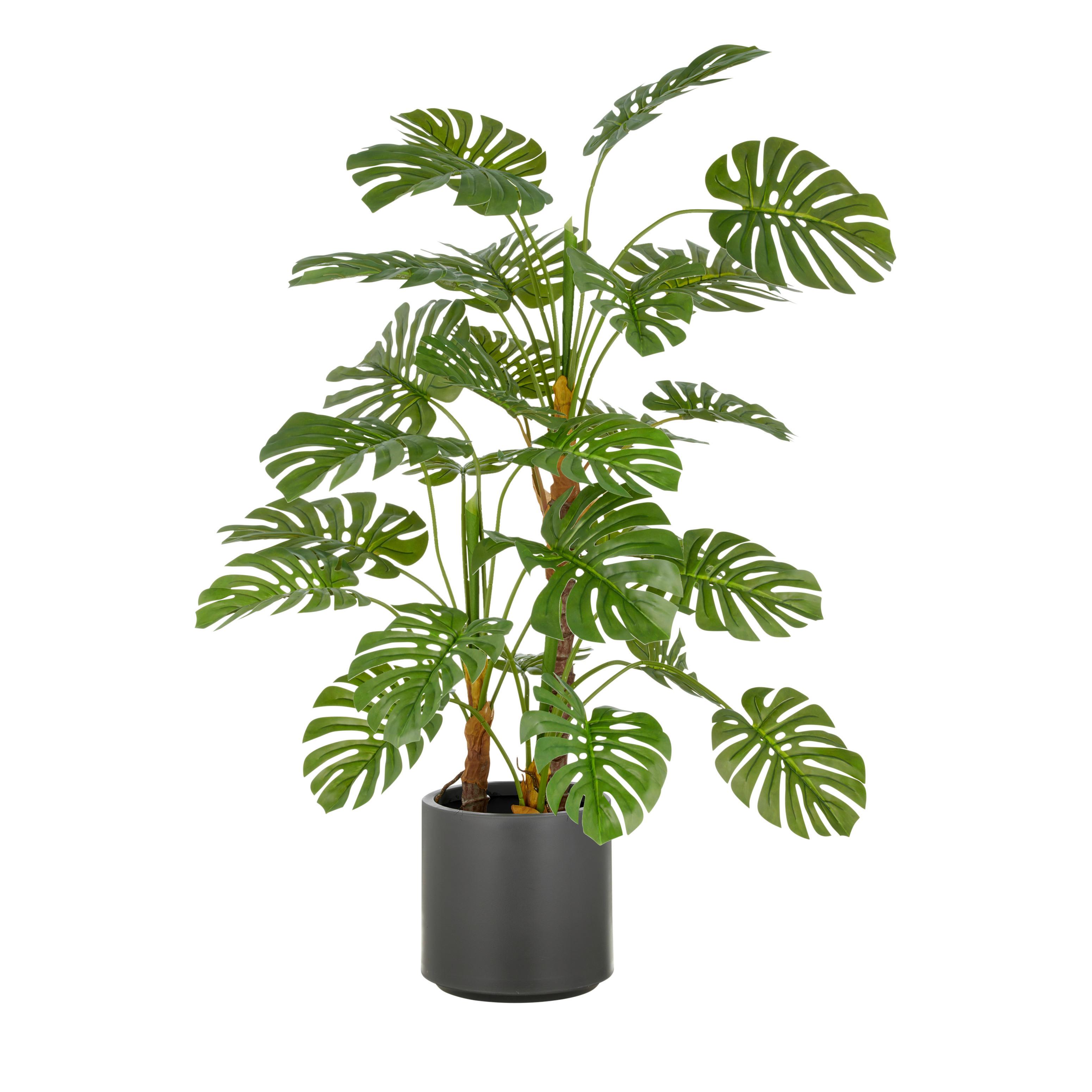 Kunstpflanze Split- Philodendron Grün ca. 100cm - Braun/Grau, Basics, Kunststoff (100cm)
