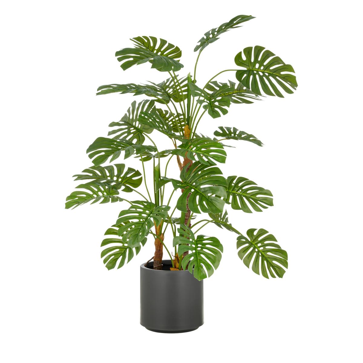 Kunstpflanze Split- Philodendron Grün ca. 100cm - Braun/Grau, Basics, Kunststoff (100cm)