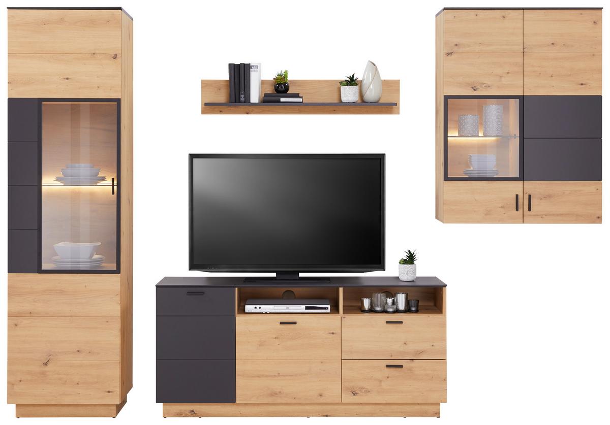 Tv-element Tonale, Barva Hrasta, Temno Siva - siva/črna, Moderno, umetna masa/leseni material (146,8/68,6/40cm) - Mömax