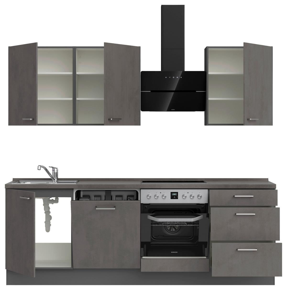 Küchenblock Riva High m. Geräten Schieferfarben - Schieferfarben/Edelstahlfarben, MODERN, Holzwerkstoff/Metall (240cm) - Nobilia