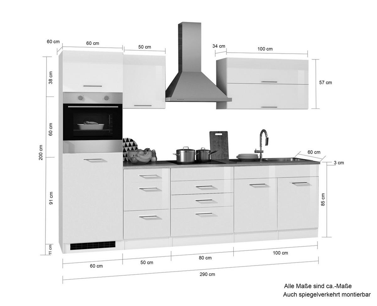 Küchenblock Mailand m. Geräten Graphitfarben - Silberfarben/Graphitfarben, MODERN, Holzwerkstoff/Metall (290cm) - Held