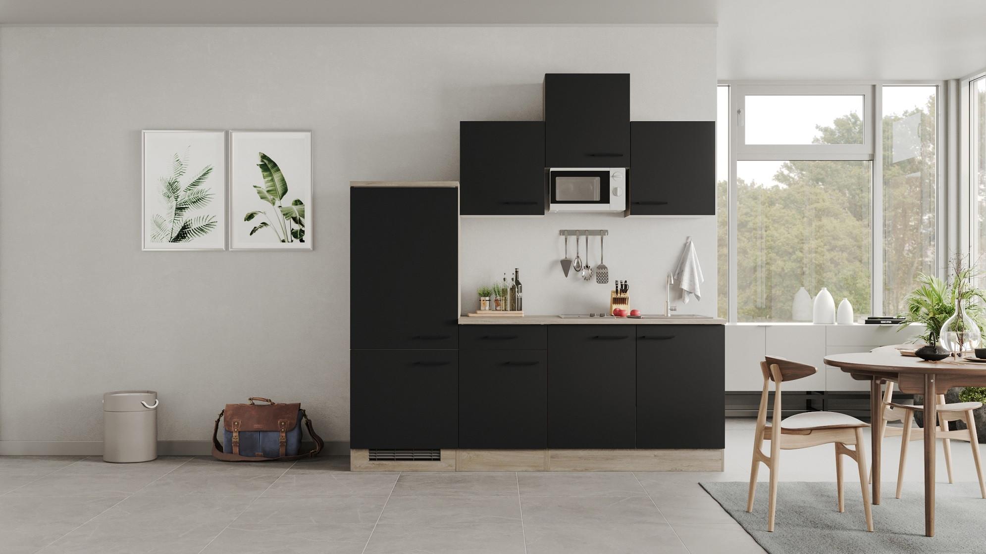 Kuhinjski Blok Capri, Črna, Hrast - črna/barve hrasta, Moderno, kovina/leseni material (210cm) - FlexWell