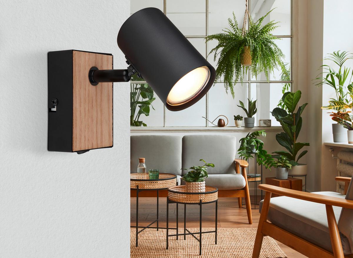 LAMPA REFLEKTOROWA GRAND *SBN* - czarny, Basics, metal/drewno (13,5/7/10cm) - Novel