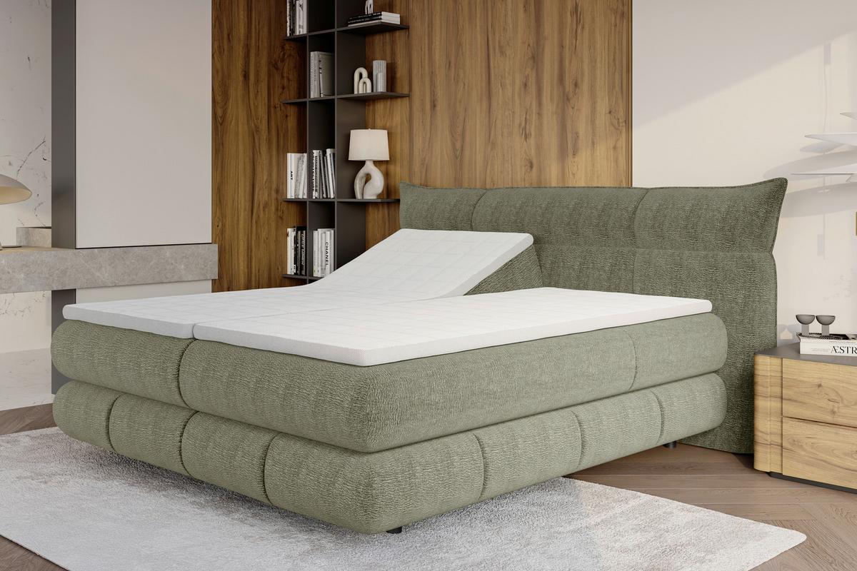 Boxspringbett Auris - Schwarz/Olivgrün, Konventionell, Kunststoff/Textil (140/200cm) - Sembella