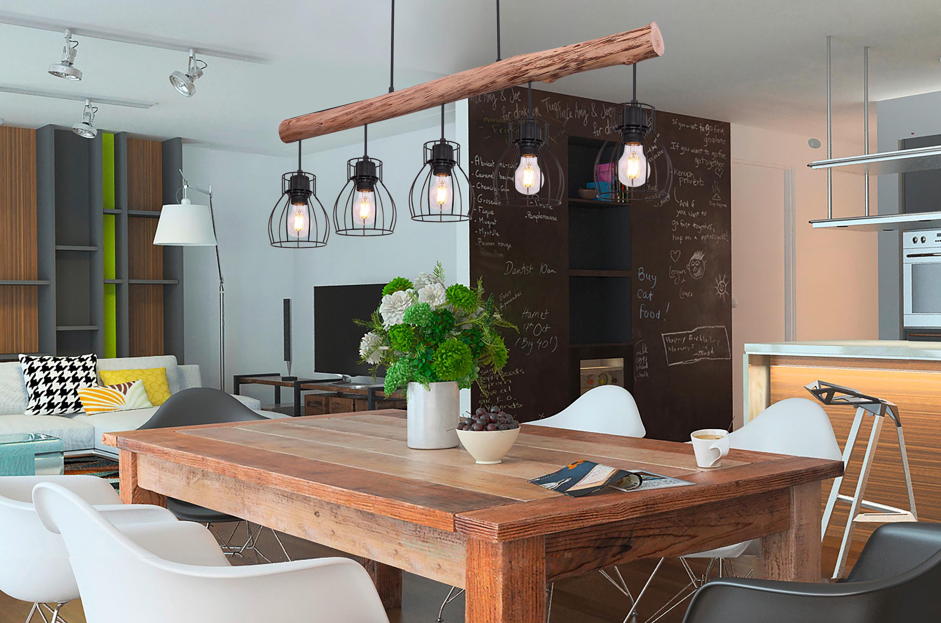 LAMPA WISZĄCA 15326-5NLU MINA *SBM* - kolor naturalny/czarny, Trend, metal/drewno (100/13,6/140cm) - Marama