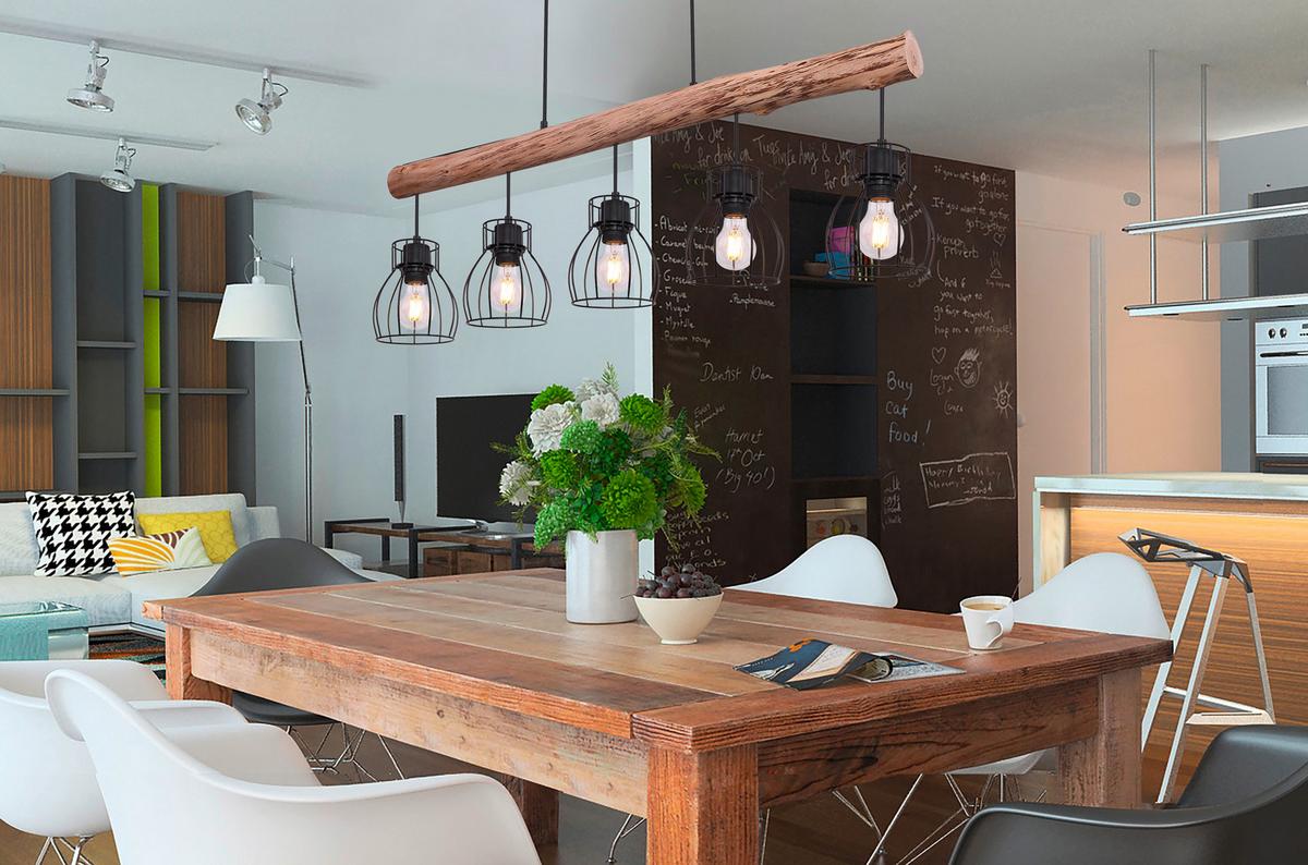 LAMPA WISZĄCA 15326-5NLU MINA *SBM* - kolor naturalny/czarny, Trend, metal/drewno (100/13,6/140cm) - Marama