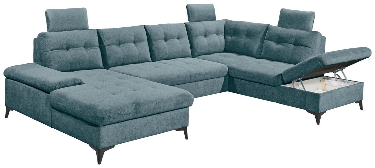 Wohnlandschaft Durban U ca. 170x324x218 cm Eisblau - Blau/Schwarz, KONVENTIONELL, Kunststoff/Textil (170/324/218cm) - MID.YOU