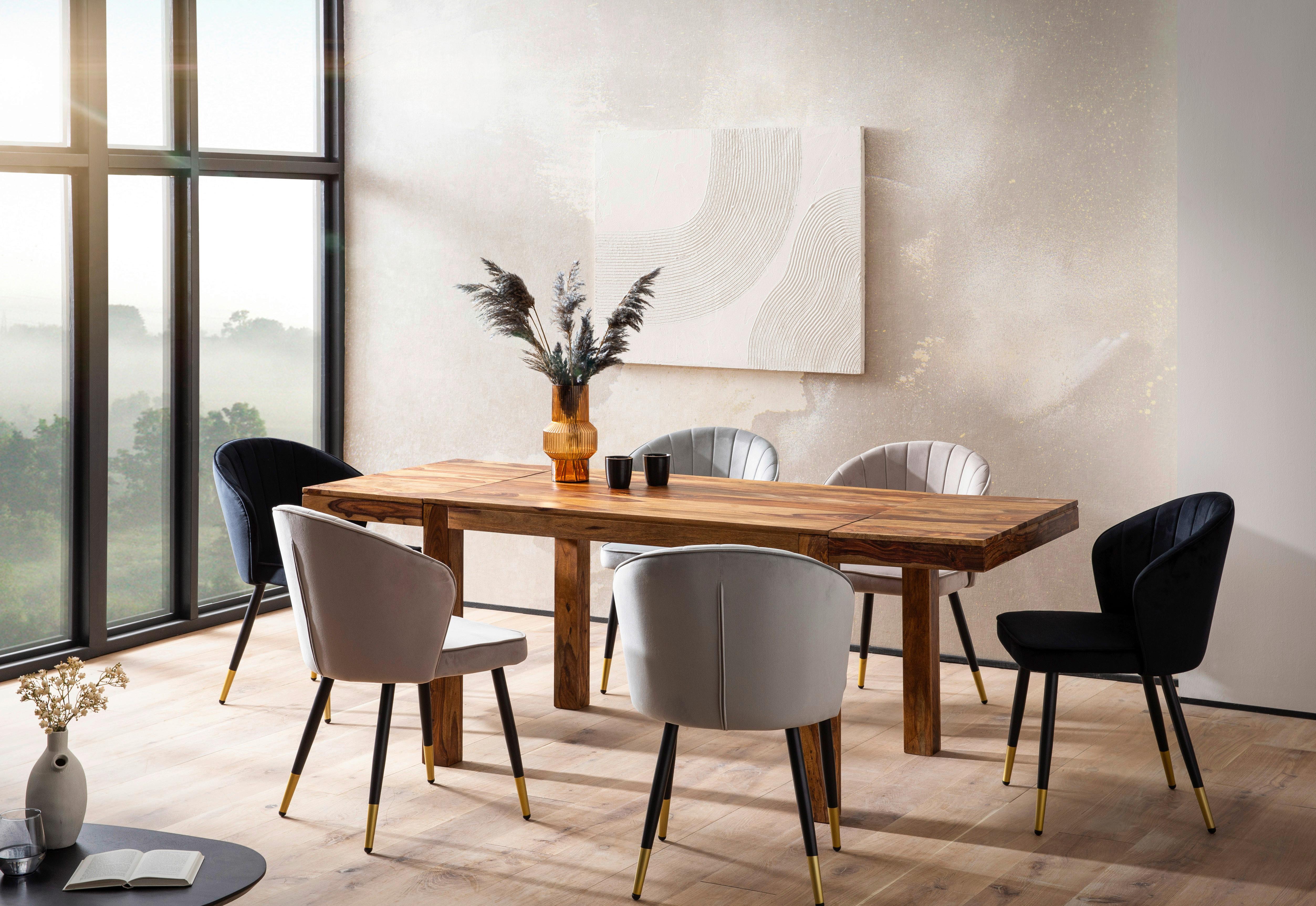Jedilna Miza Sheesham, Pravi Les, Raztegljiva - barve indijskega rožnega lesa, Design, les (120/80/76cm) - MID.YOU