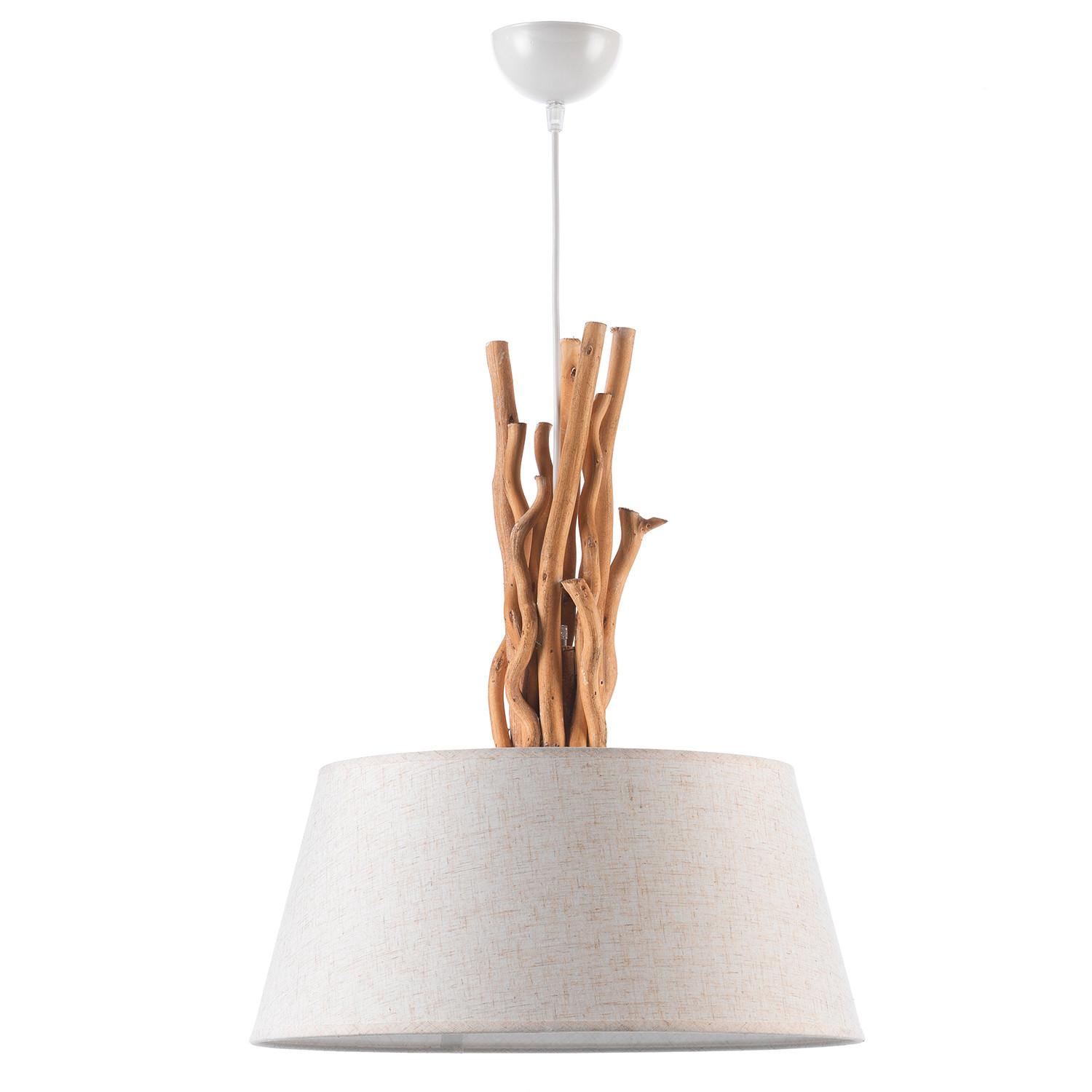 Hängeleuchte Woody Weiß/Hellbraun max. 22 Watt - Hellbraun/Weiß, Natur, Holz/Textil (45/110cm)