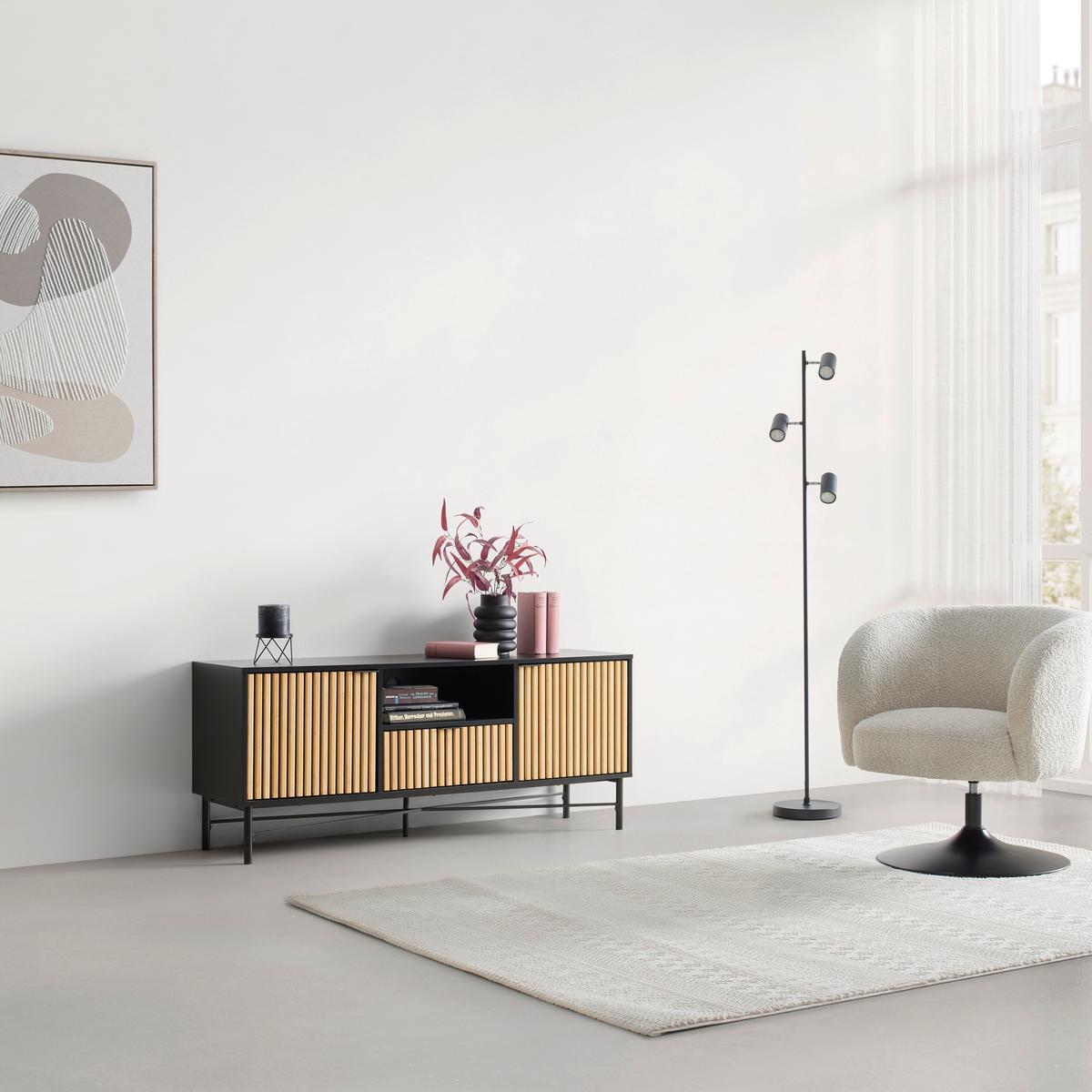 Tv Szekrény Madrid - natúr színű/fekete, Modern, faalapú anyag/fém (143/60/40cm) - Mömax