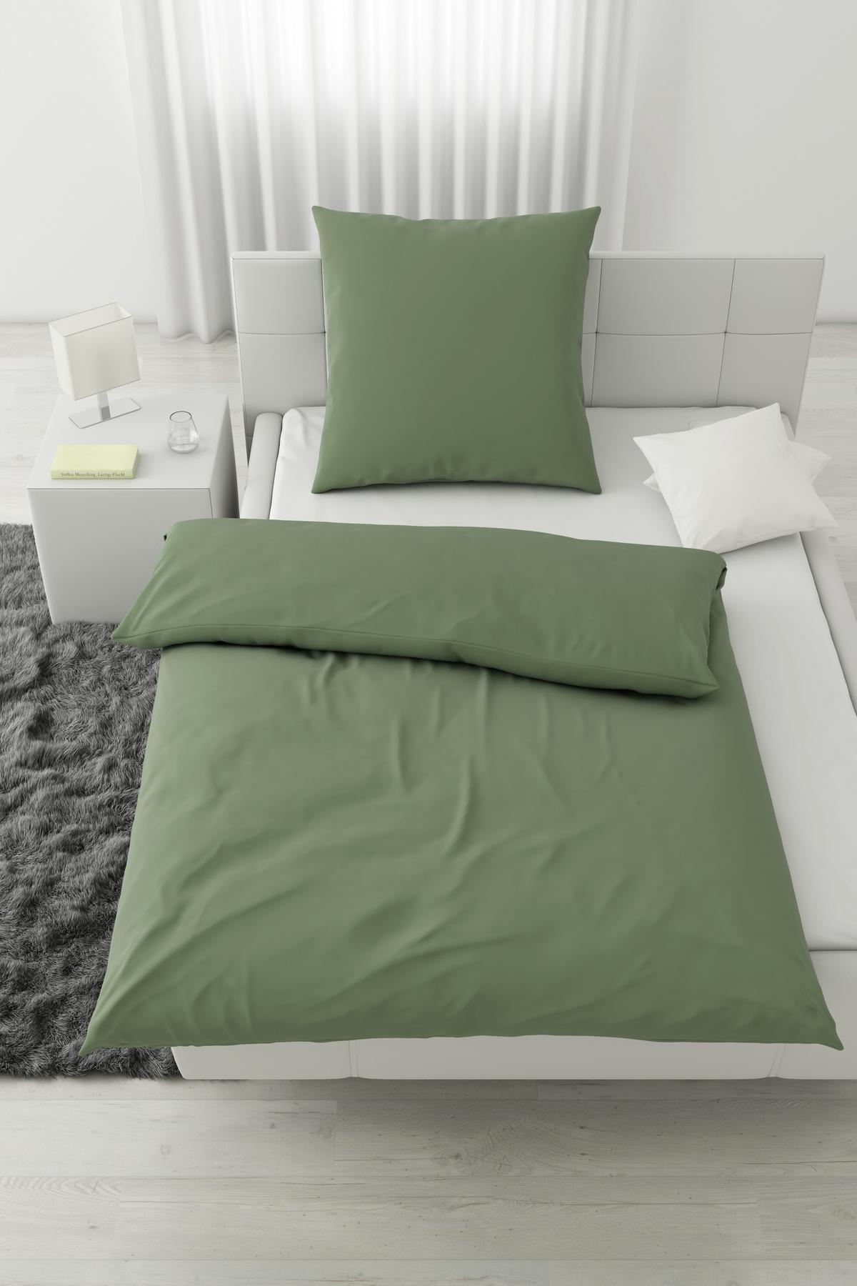 Bettwäsche Stone Washed Uni ca. 135x200cm - Grün, ROMANTIK / LANDHAUS, Textil (135/200cm) - Modern Living