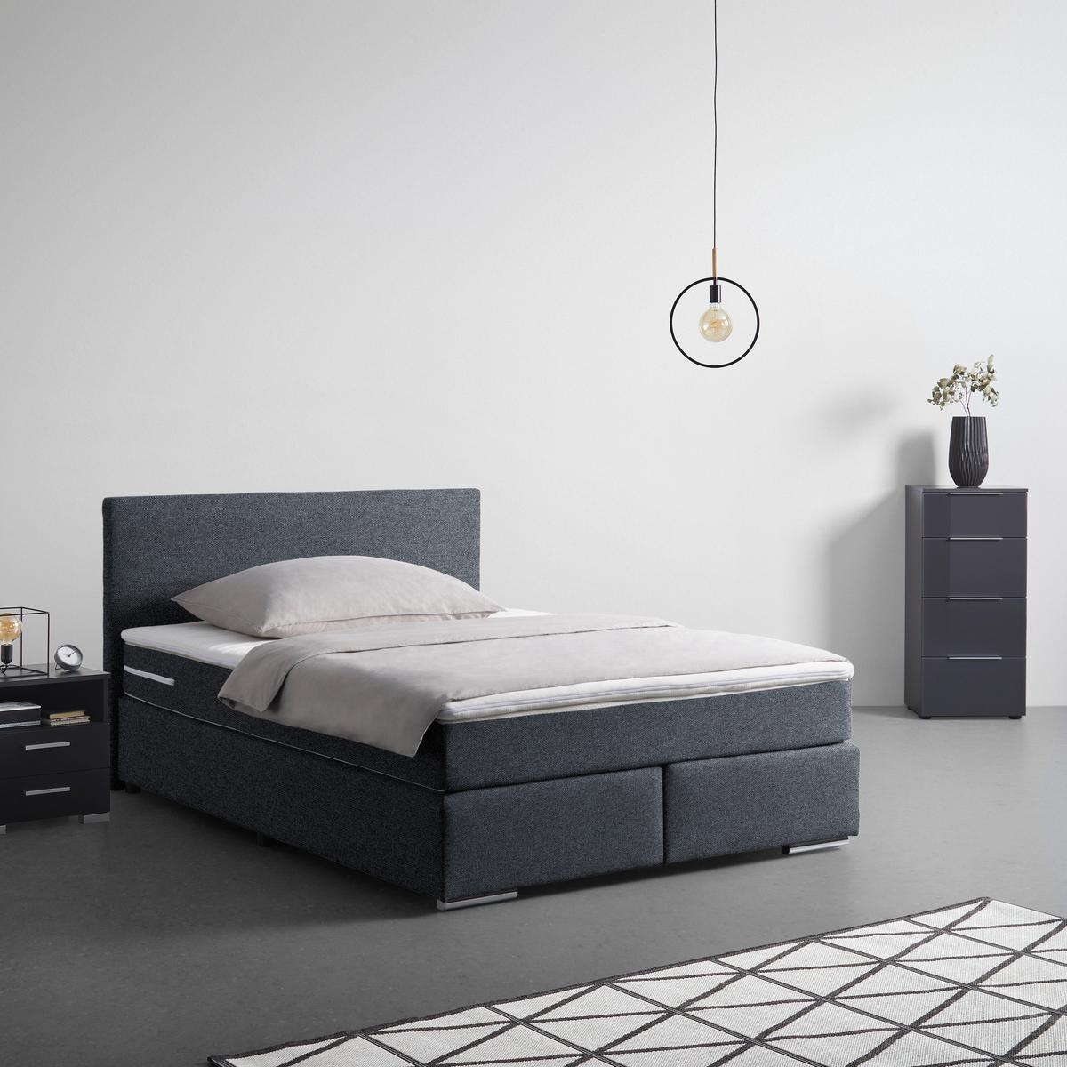 Boxspringbett Palermo in Anthrazit ca. 140x200cm - Chromfarben/Anthrazit, KONVENTIONELL, Kunststoff/Textil (140/200cm) - Based