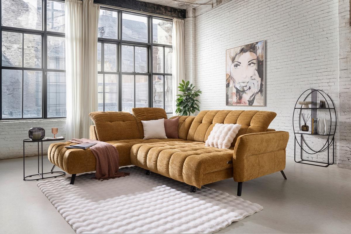 Wohnlandschaft New York Links Bronze ca. 288x87-104x261cm - Schwarz/Bronzefarben, MODERN, Holzwerkstoff/Textil (288/87-104/261cm) - Premium Living