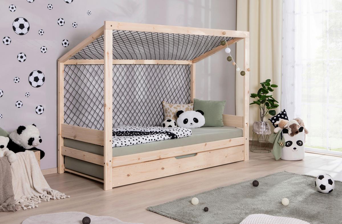 Ausziehbett Fußball Holz ca. 90x200 cm - Naturfarben, MODERN, Holz/Textil (90/200cm) - MID.YOU