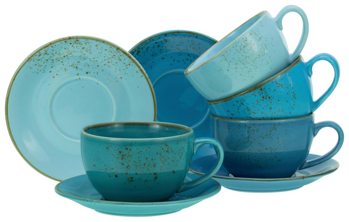 Tassenset Blau/Goldfarben, 8-teilig - Blau/Goldfarben, Keramik - Creatable