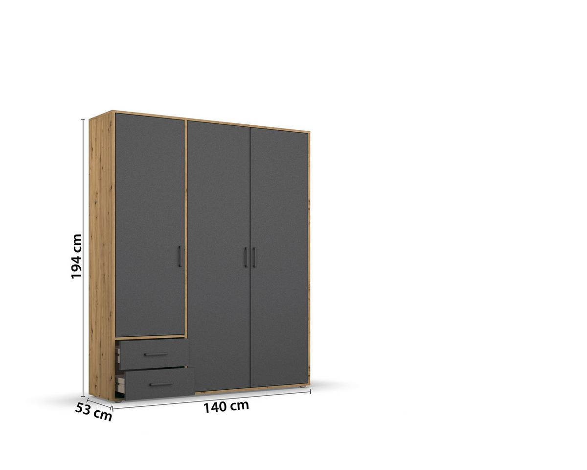 DULAP  USI ROTATIVE VOYAGER - stejar Artisan/gri, Modern, material pe bază de lemn (140/194/53cm) - Modern Living