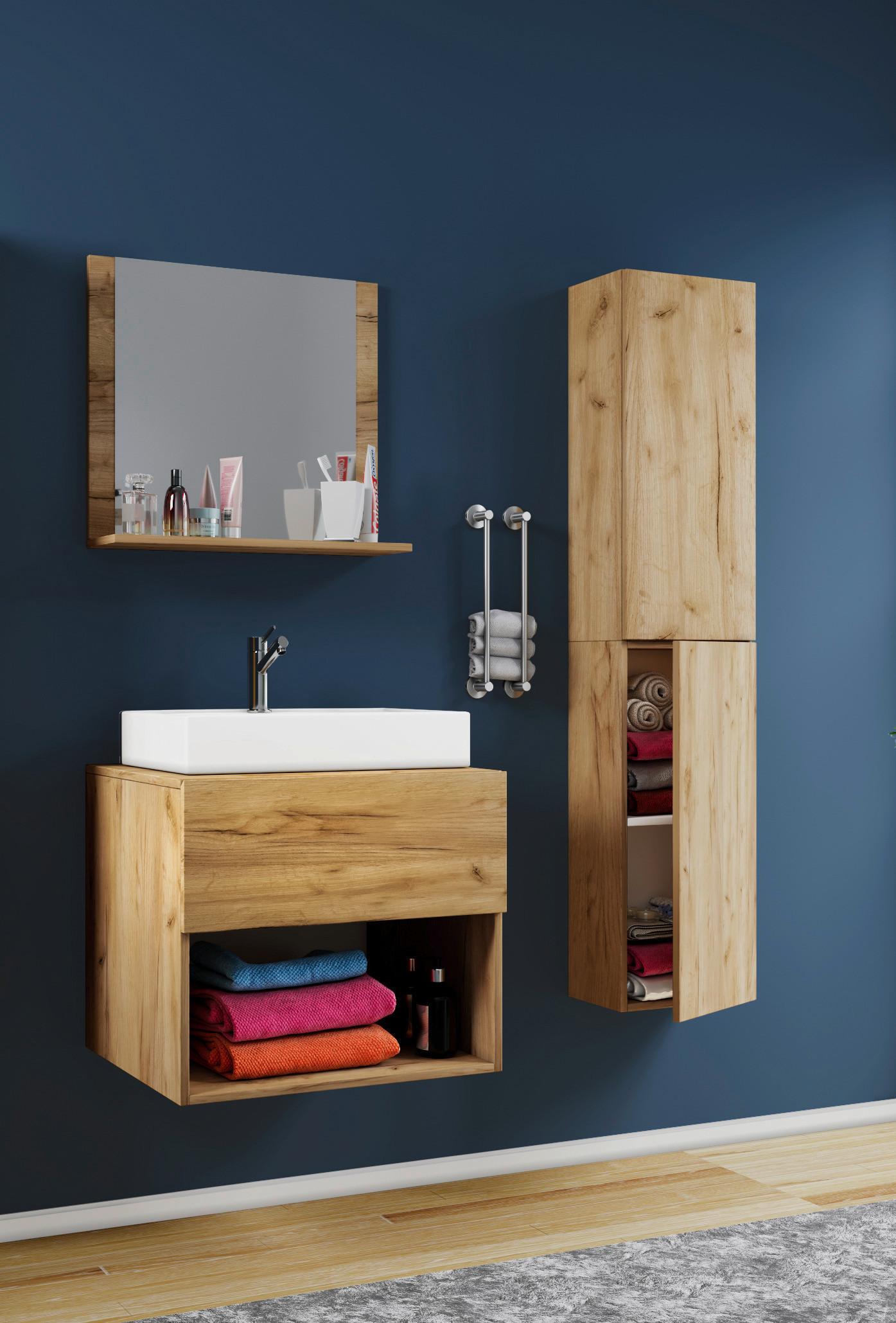 Badezimmer Lendas 4-tlg. ca. 93 cm Honigeiche - Honigeiche/Weiß, MODERN, Keramik/Holzwerkstoff (93/64,2/51,4cm) - MID.YOU