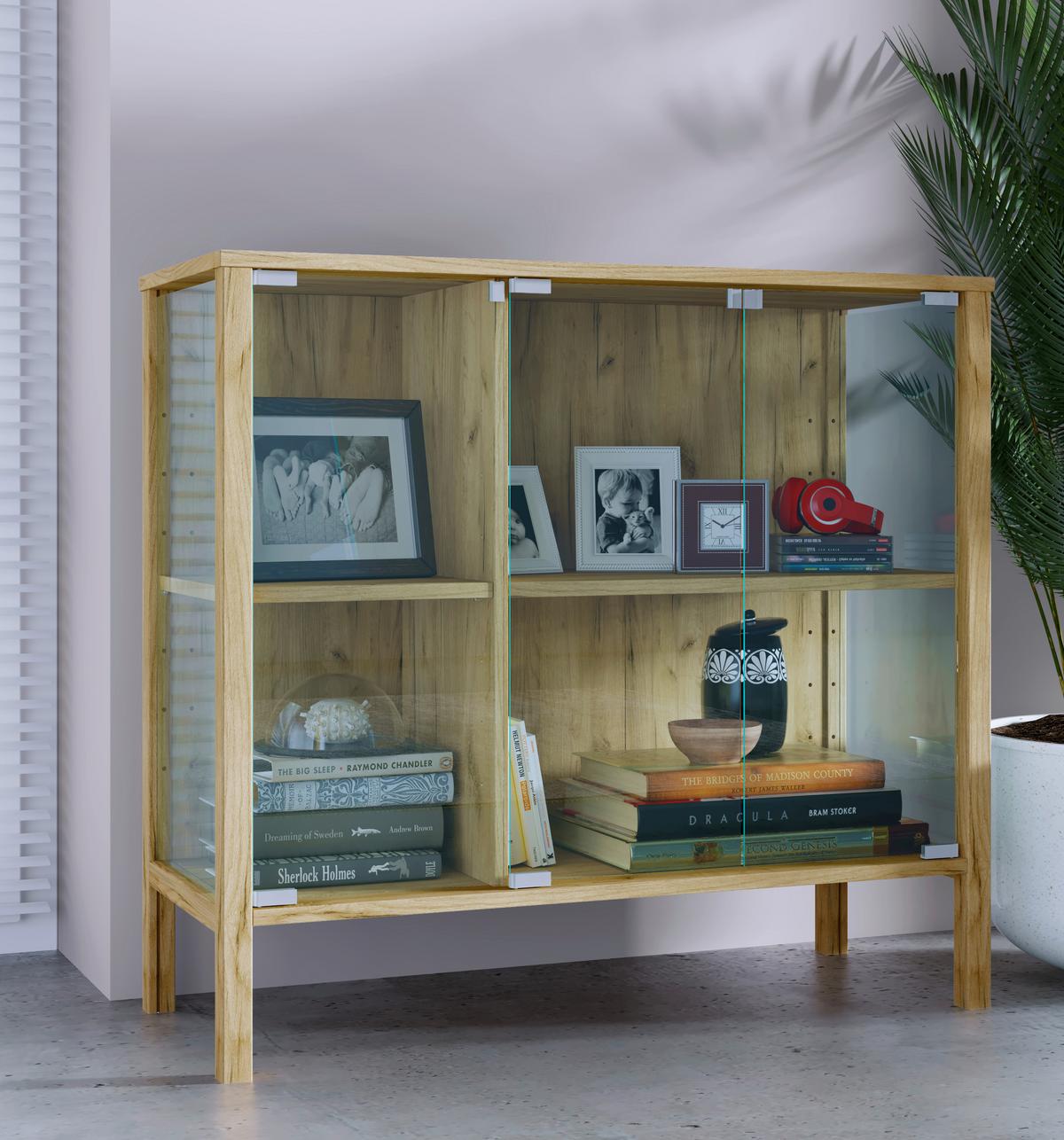 Sideboard Jensol Honigeiche/Klar - Honigeiche/Klar, Design, Glas/Holzwerkstoff (87/80/35cm) - Livetastic
