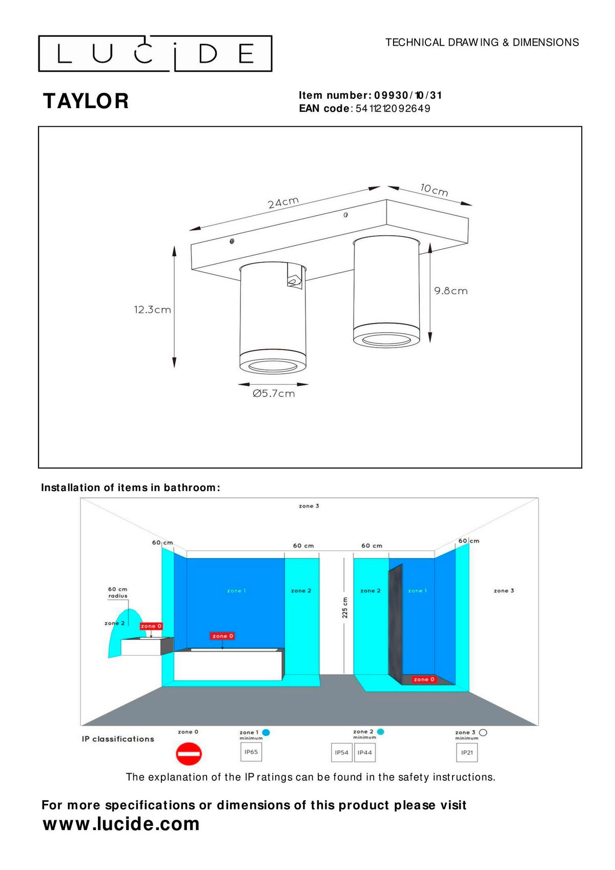REFLEKTOR SUFITOWY 09930/10/31 TAYLOR - Konventionell, metal (24/10/12.3cm) - Lucide