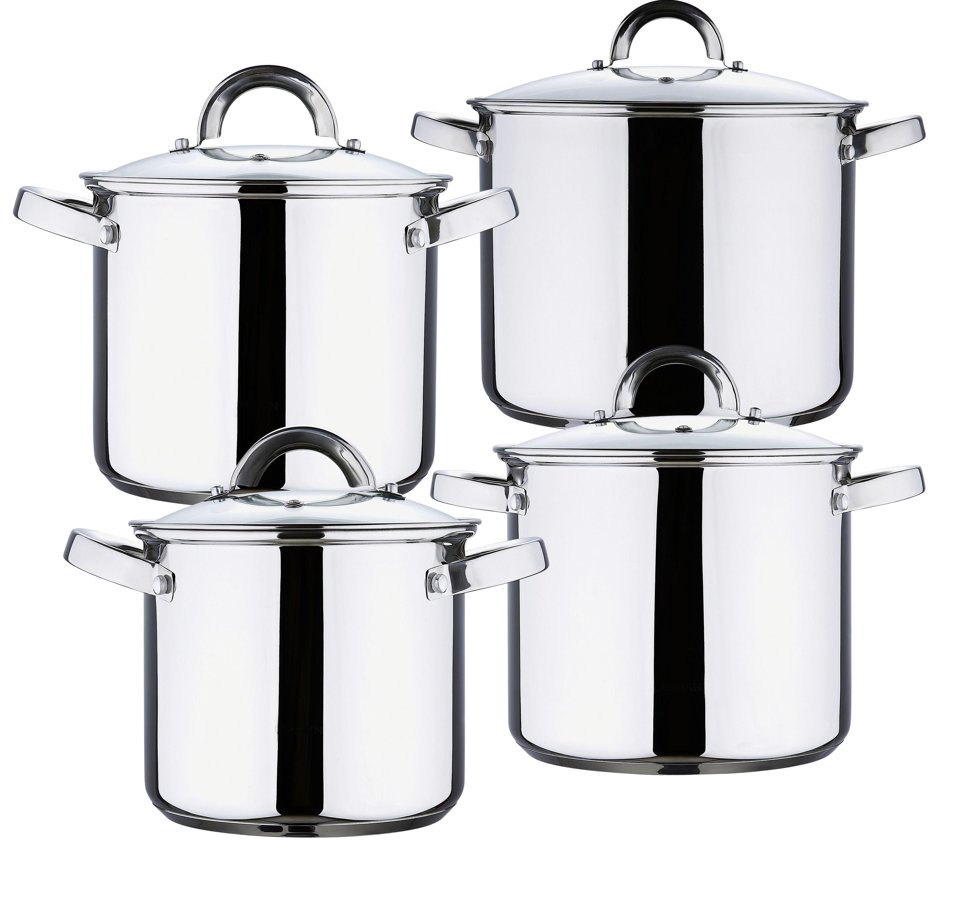 Kochtopfset Sara aus Edelstahl, 8-teilig - Transparent/Silberfarben, MODERN, Glas/Metall (46.5/26.5/24cm)