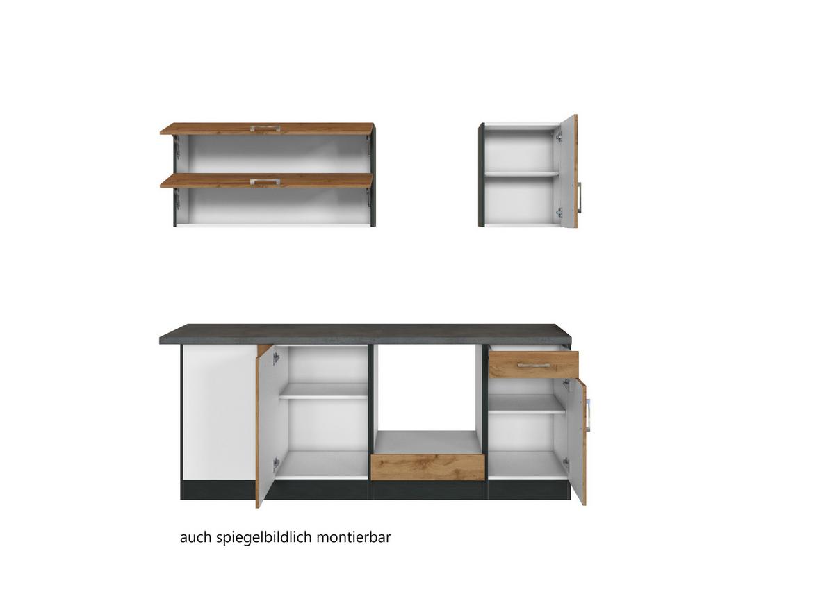 Eckküche Winkelblock ohne Geräte ca. 210x210cm Eiche - Eichefarben/Anthrazit, MODERN, Holzwerkstoff/Metall (210/210cm) - Held