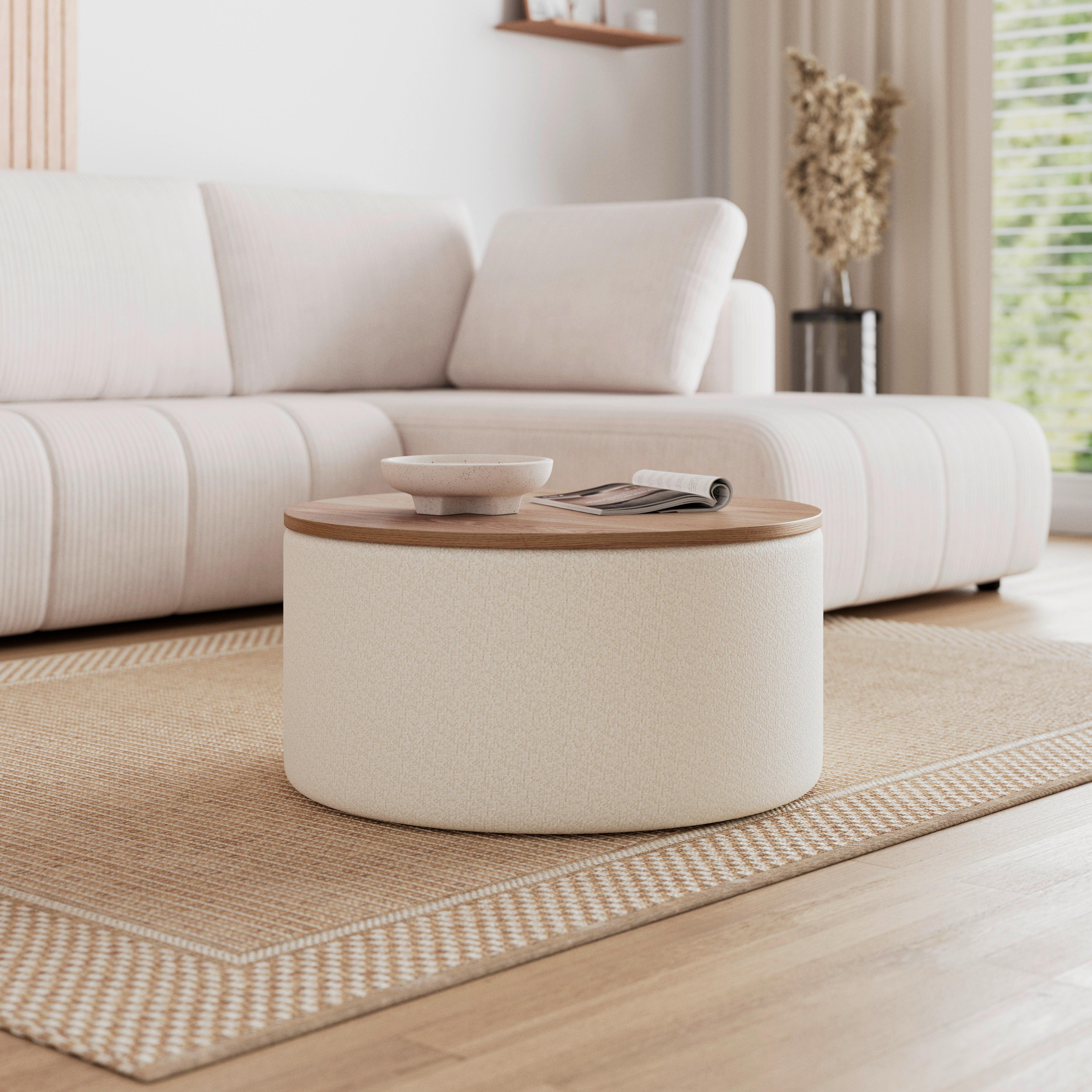 Couchtisch mit Stauraum Elliot Bouclé Weiß - Naturfarben/Weiß, MODERN, Holz/Holzwerkstoff (70/35/70cm) - Bessagi Home