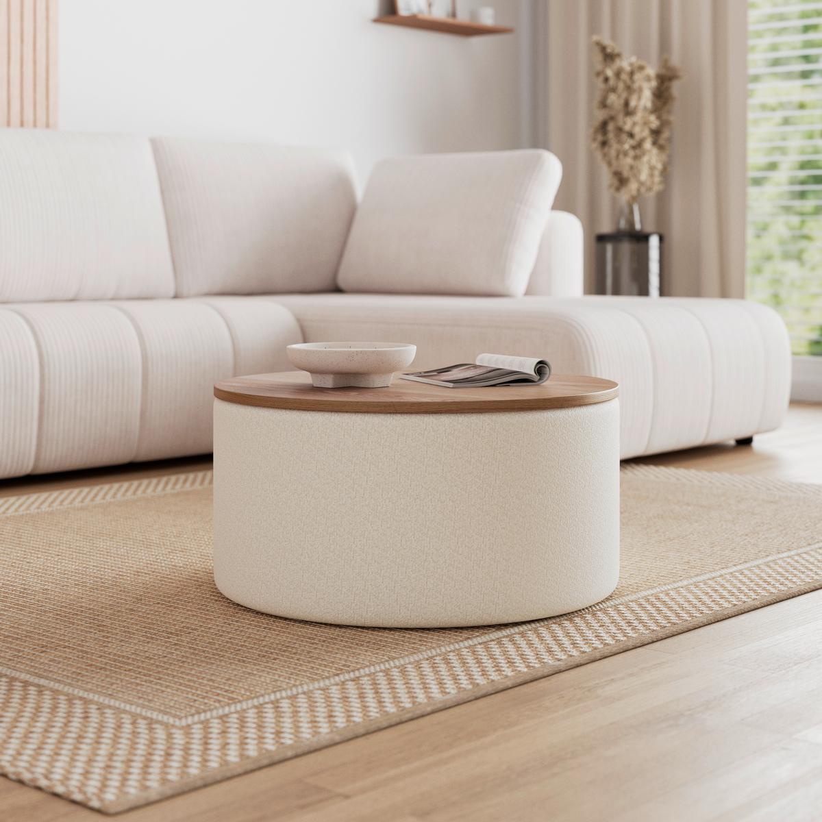 Couchtisch mit Stauraum Elliot Bouclé Weiß - Naturfarben/Weiß, MODERN, Holz/Holzwerkstoff (70/35cm) - Bessagi Home