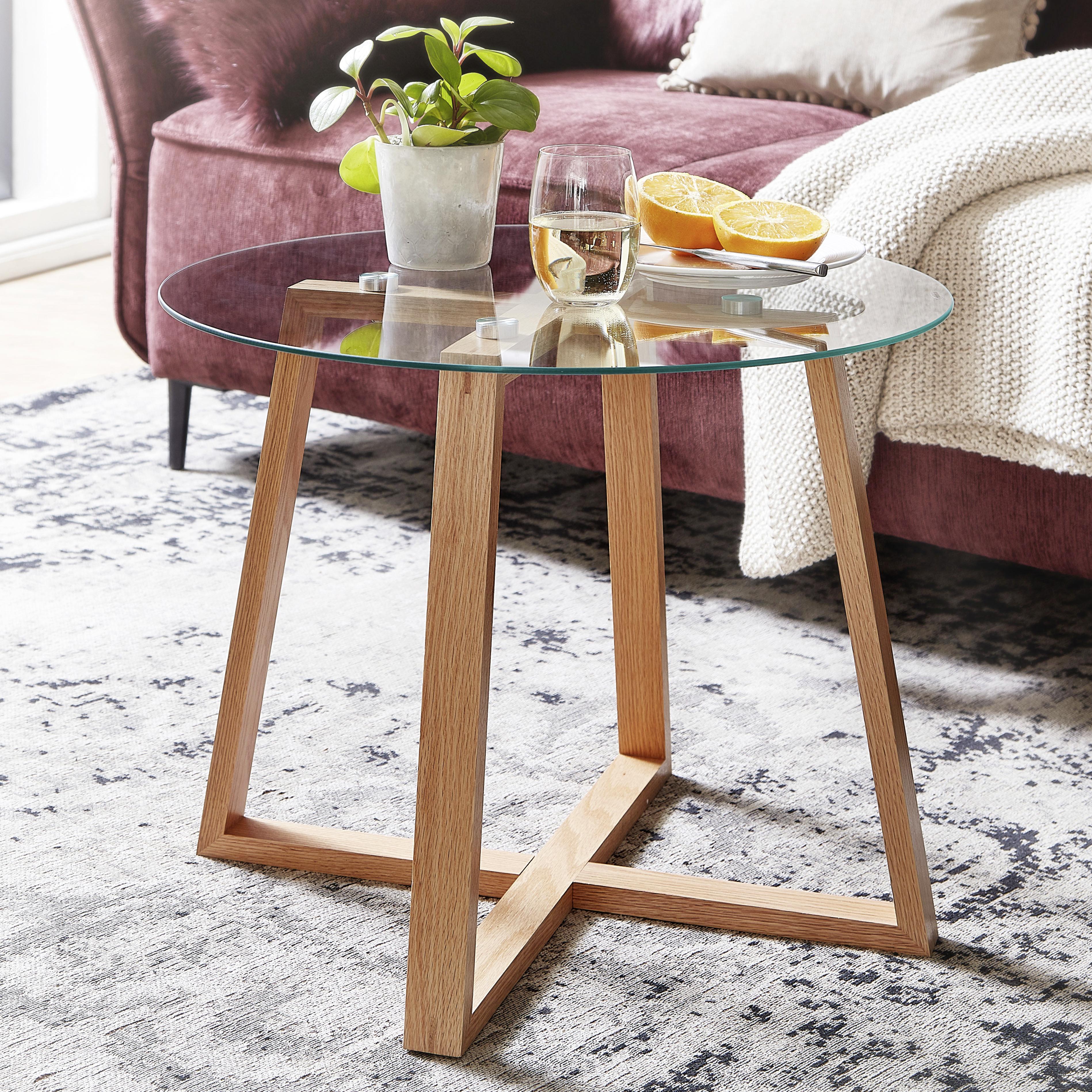 Klubska Miza Wl6.494 - barve hrasta/rjava, Moderno, steklo/les (58/58/47cm) - MID.YOU