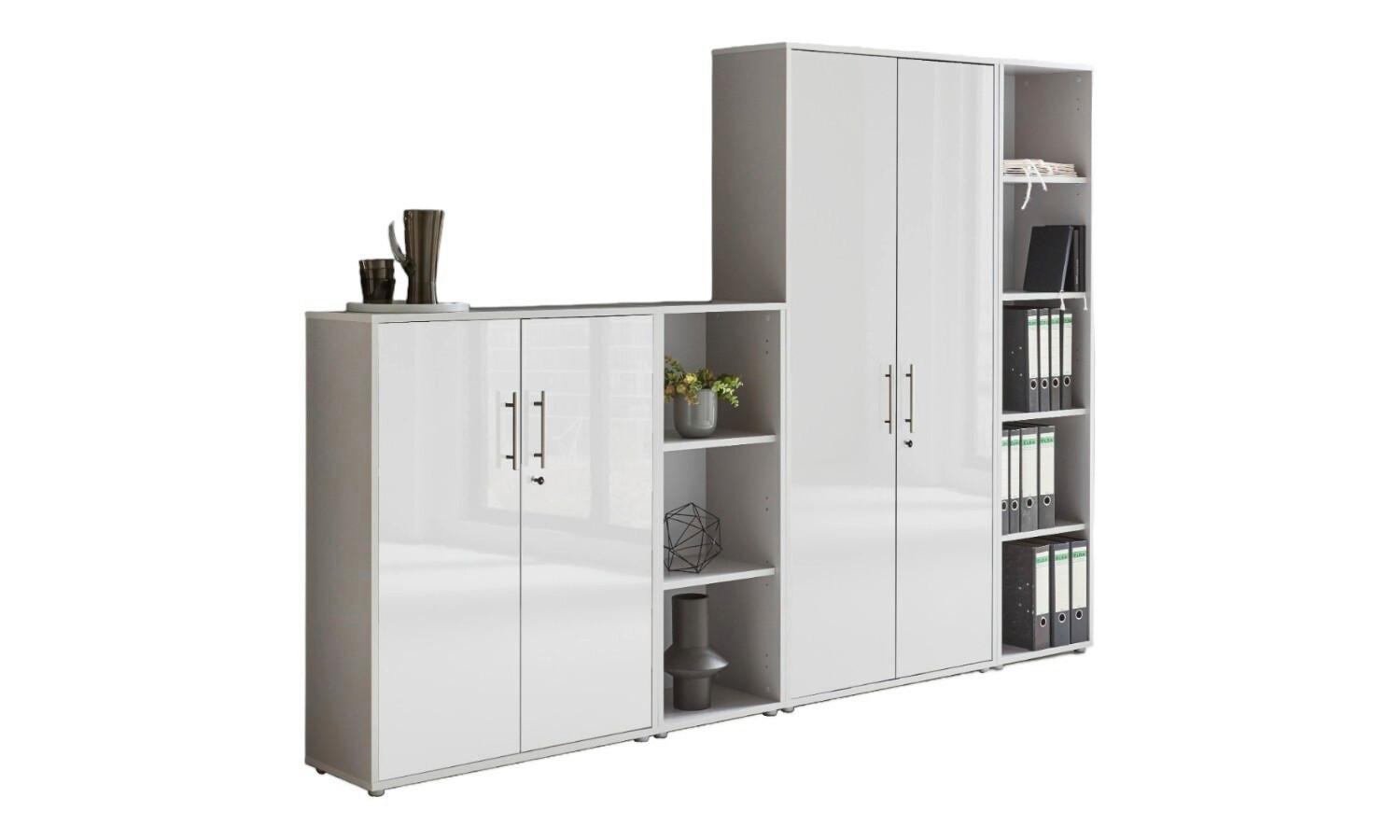 Aktenschrank Office Edition Sw Set 4 Grau/Weiß - Weiß Hochglanz/Grau, MODERN, Holzwerkstoff (257/186/33cm) - MID.YOU