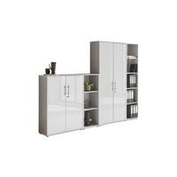 Aktenschrank Office Edition Sw Set 4 Grau/Weiß - Weiß Hochglanz/Grau, MODERN, Holzwerkstoff (257/186/33cm) - MID.YOU