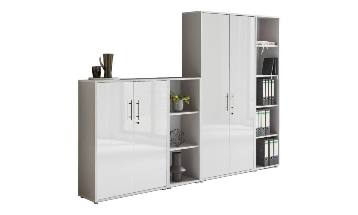 Aktenschrank Office Edition Sw Set 4 Grau/Weiß - Weiß Hochglanz/Grau, MODERN, Holzwerkstoff (257/186/33cm) - MID.YOU