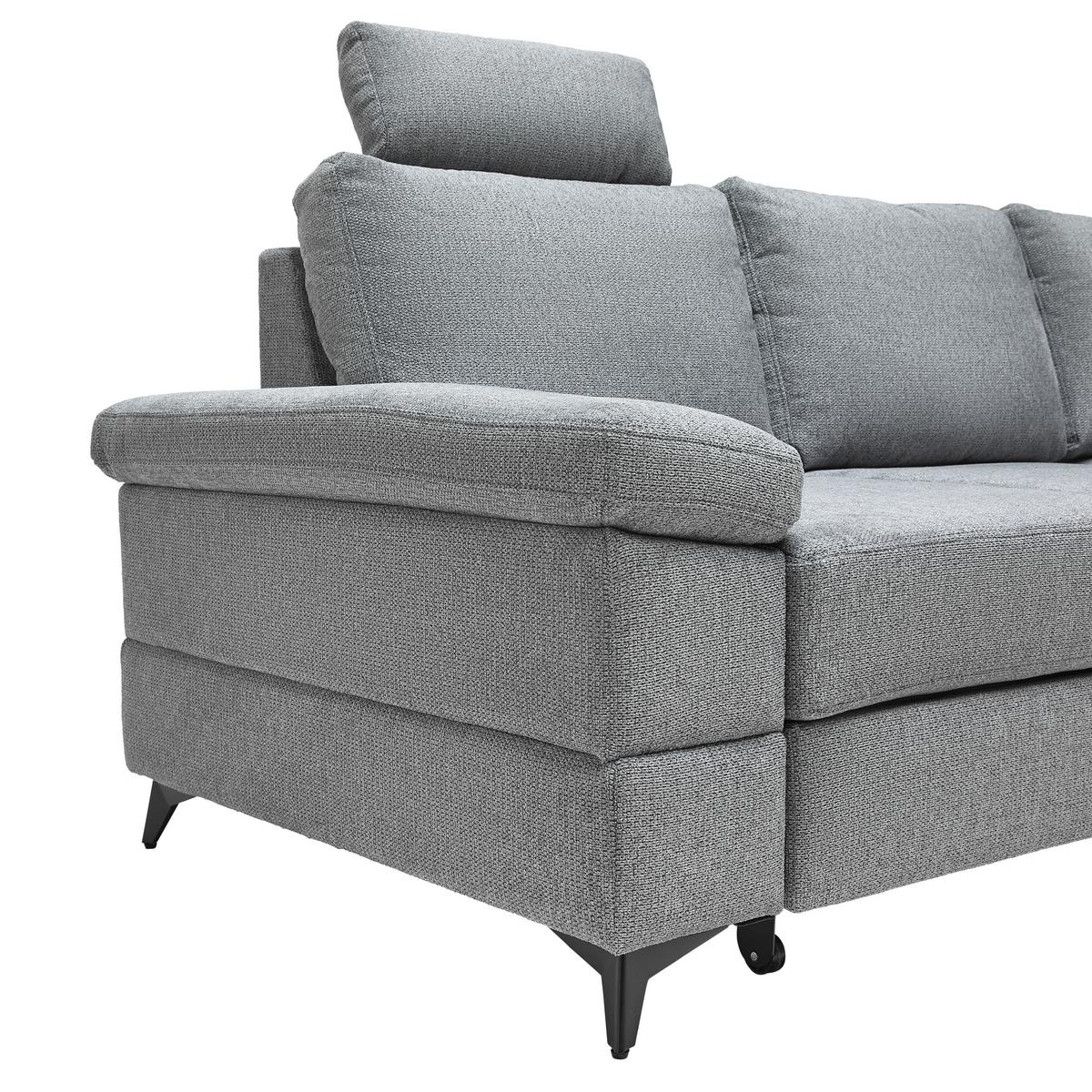 Ecksofa Sara Grau - Schwarz/Grau, MODERN, Textil/Metall (250/87-103/189cm) - Mömax