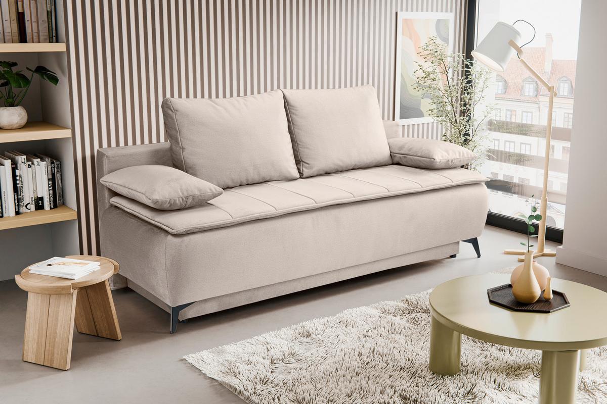 Schlafsofa Sendi Beige - Beige/Schwarz, Basics, Holz/Textil (210/103/90cm) - MID.YOU