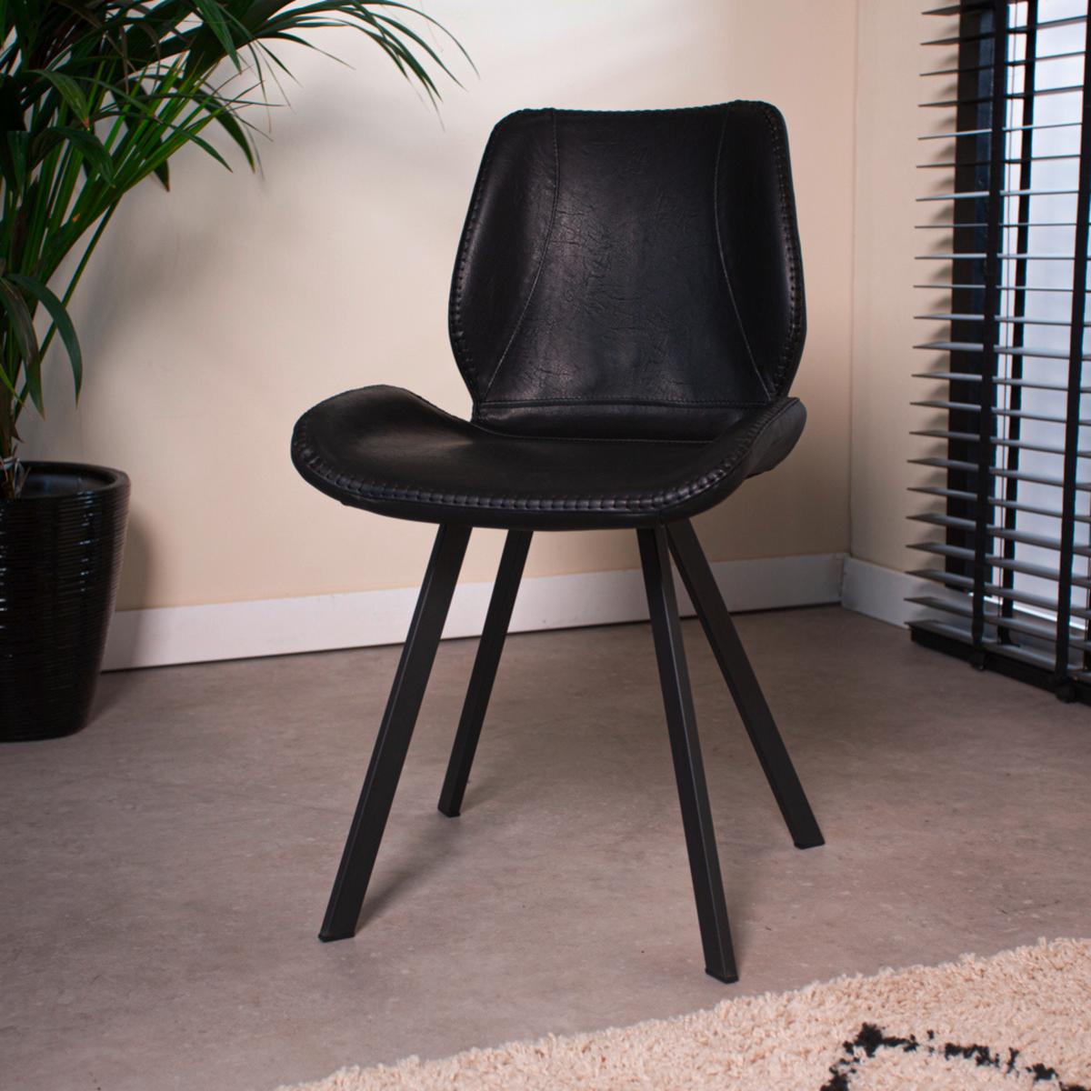 Stuhl-Set Barona 4er-Set Schwarz Lederlook - Schwarz, MODERN, Textil/Metall (44/80/55cm) - MID.YOU