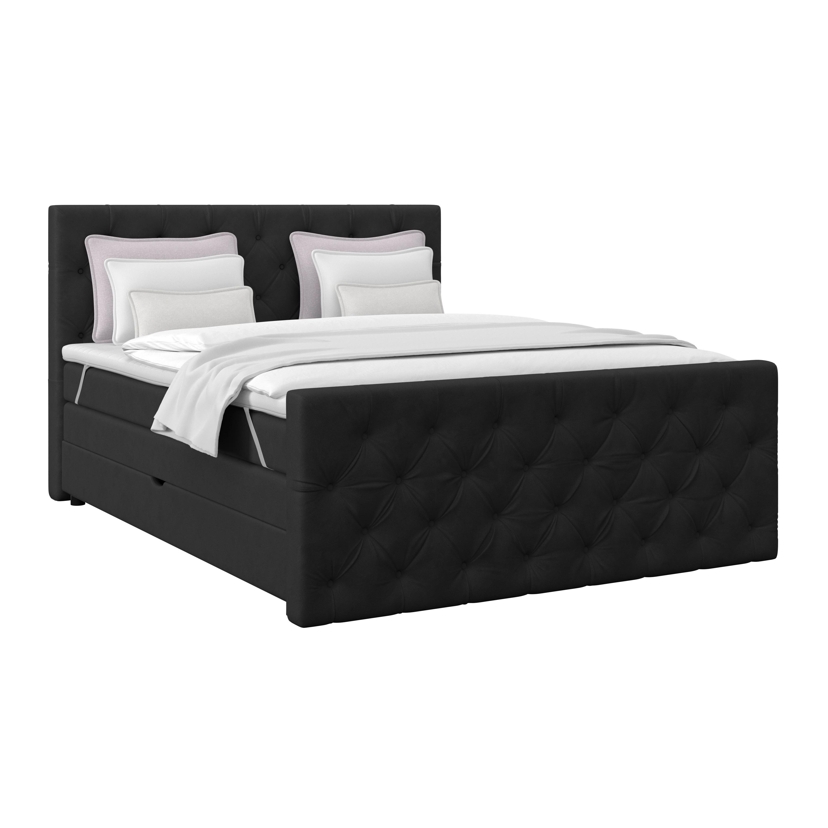 Pat Boxspring Elio - bej/negru, Romantik / Landhaus, textil (160/200cm) - Modern Living