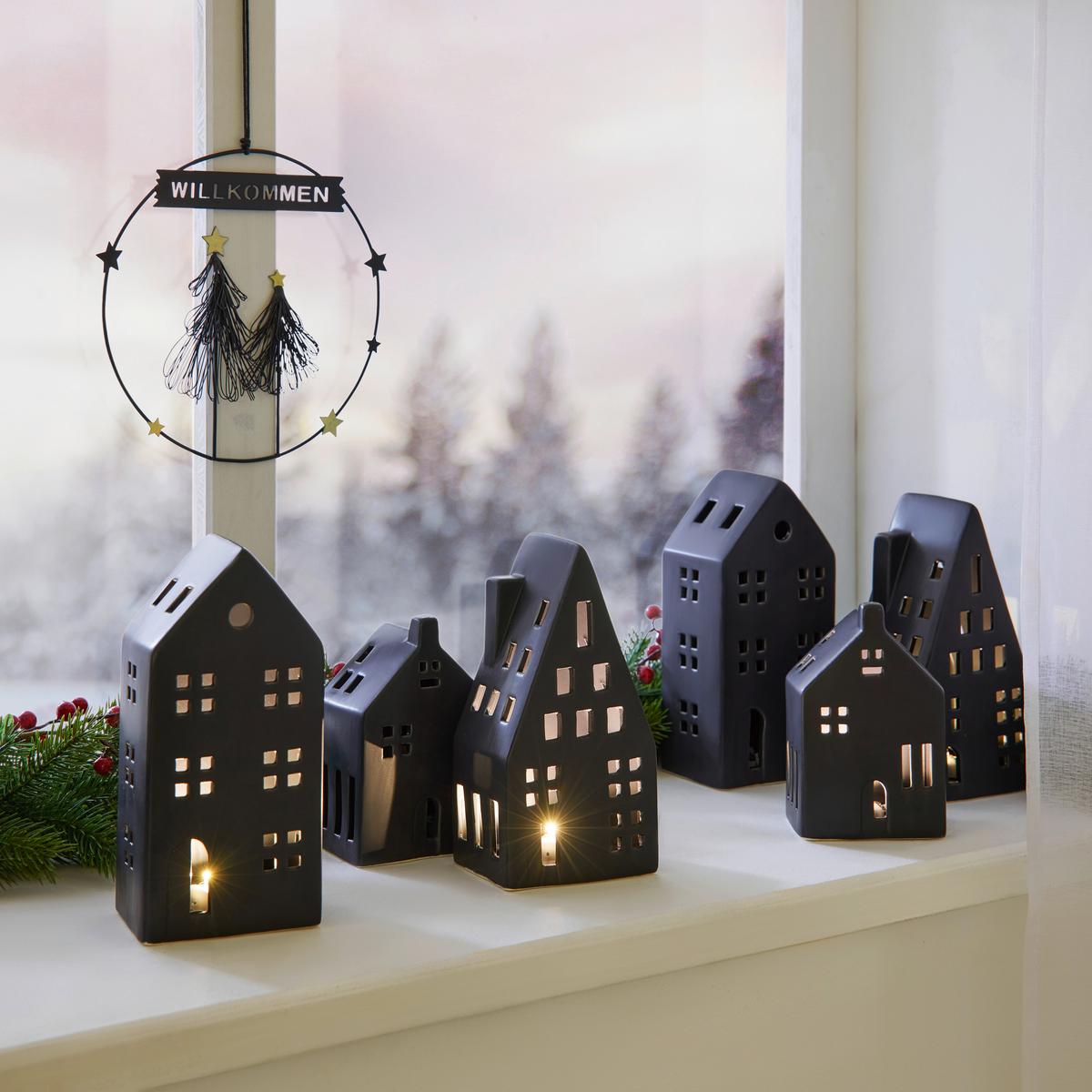 Dekohaus Luke Schwarz - Schwarz, Konventionell, Keramik (9/20/7cm) - Modern Living