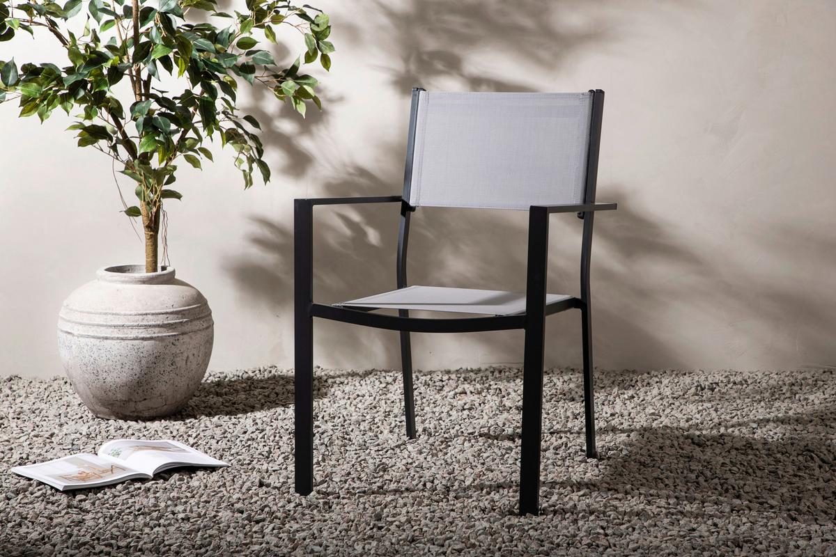 Stapelsessel-2er Set Copacabana Grau/Schwarz - Schwarz/Grau, KONVENTIONELL, Textil/Metall (56,5/88/61cm) - Gardenson