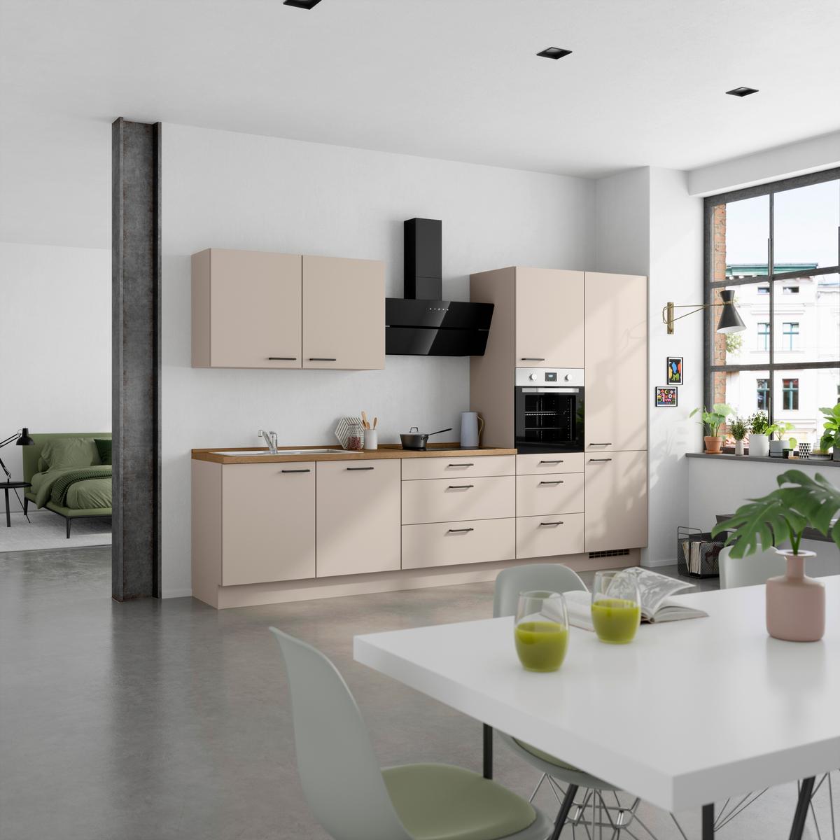 Küchenleerblock Easytouch High o. Geräte Sandfarben - Sandfarben/Eichefarben, MODERN, Holzwerkstoff/Metall (330cm) - Nobilia