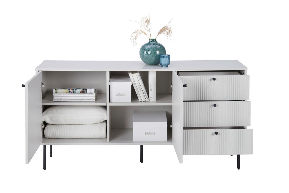 KOMODA SZEROKA ODENSE - jasnoszary/czarny, Design, materiał drewnopochodny/metal (150/74,6/40cm) - Xora