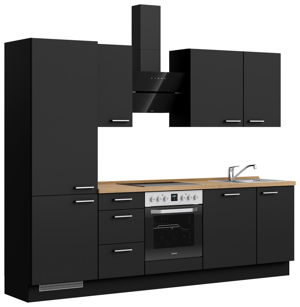 Küchenblock Touch High m. Geräten Schwarz - Edelstahlfarben/Eichefarben, MODERN, Holzwerkstoff/Metall (270cm) - Nobilia