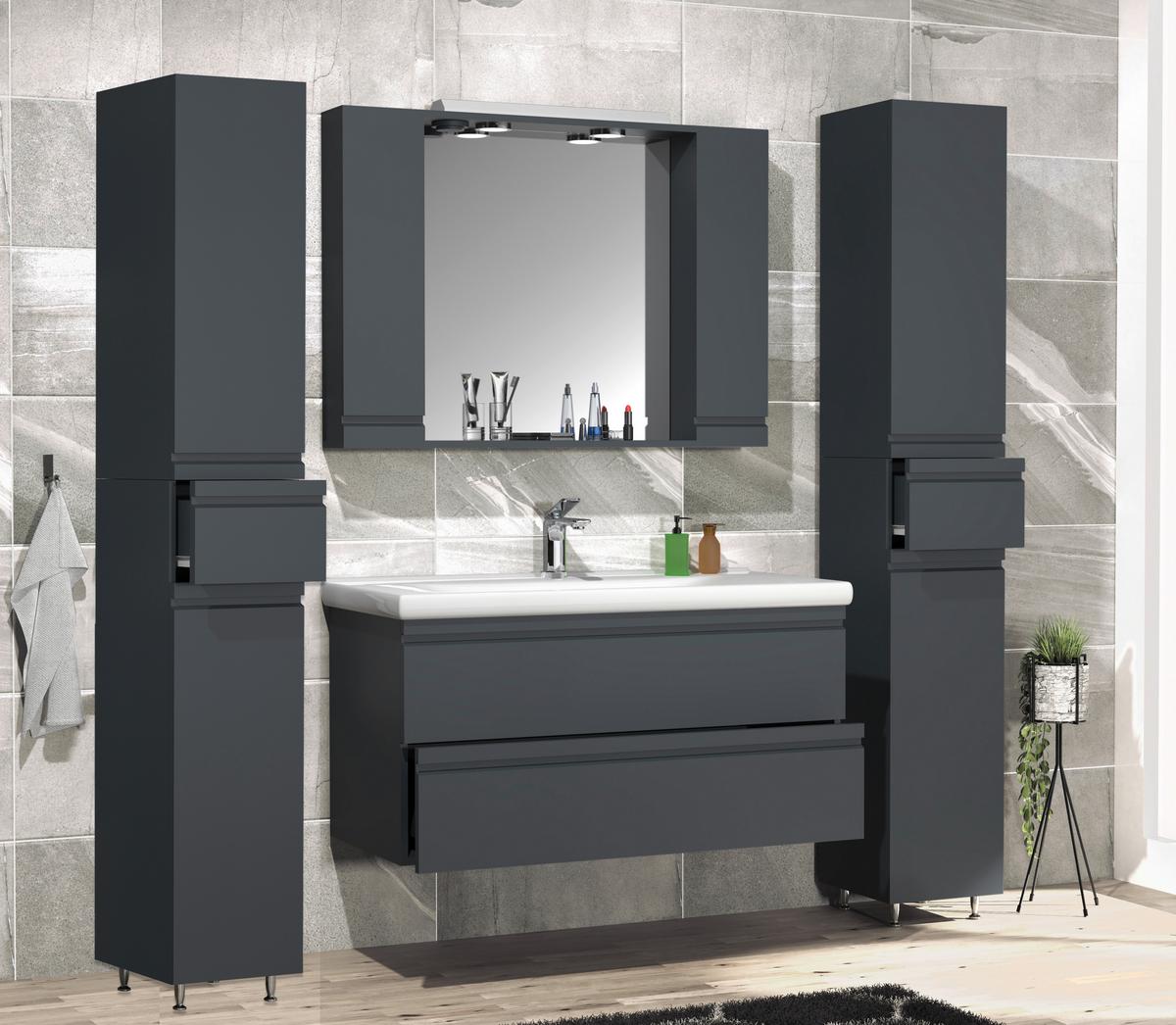 Kopalnica Silora Xl, Antracit - antracit, Moderno, steklo/leseni material (160cm) - MID.YOU
