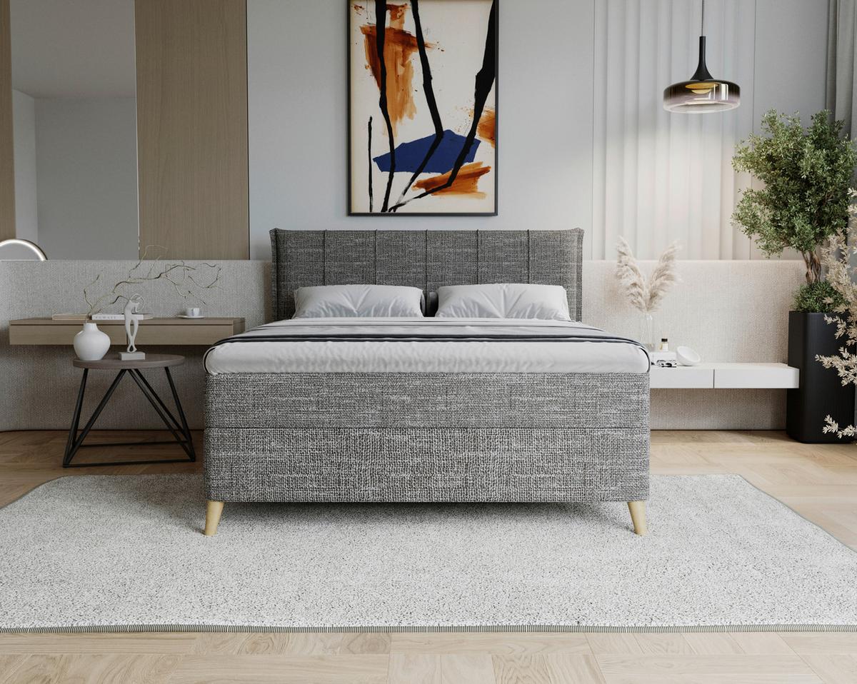 Boxbett Veloria Anthrazit ca. 140x200cm - Anthrazit/Beige, KONVENTIONELL, Textil/Metall (140/200cm) - Based