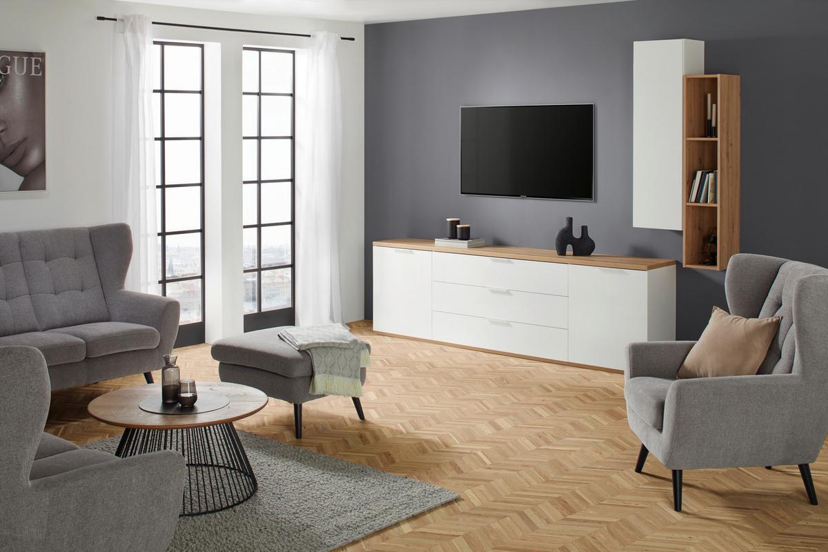 Element Tv WIDE - stejar Artisan/alb lucios intens, Modern, material pe bază de lemn (240/75/40cm) - Modern Living