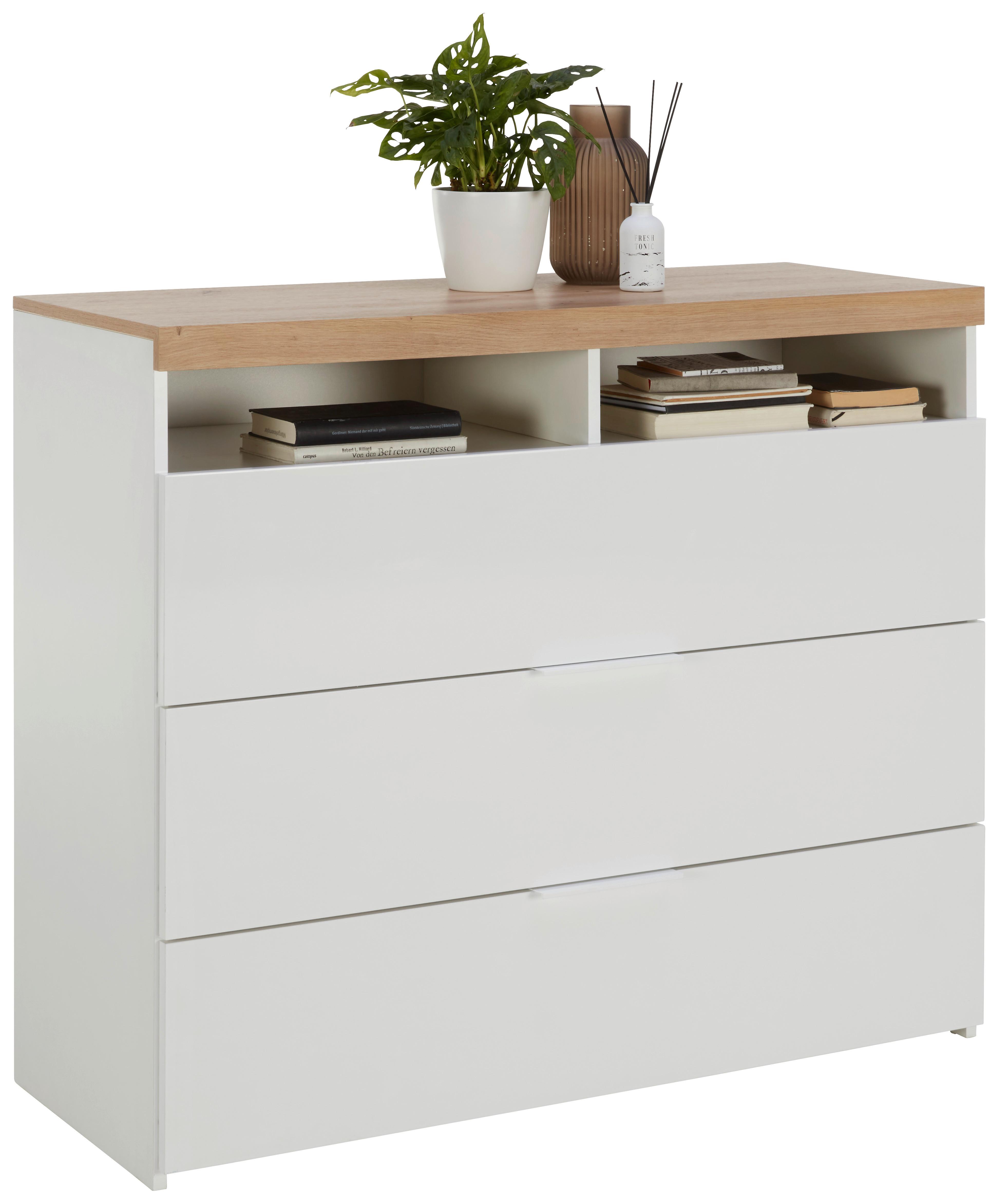 Kommode In Weiss/eiche - Weiss Hochglanz/Weiss, Konventionell, Holzwerkstoff/Metall (110/94/45cm) - Premium Living