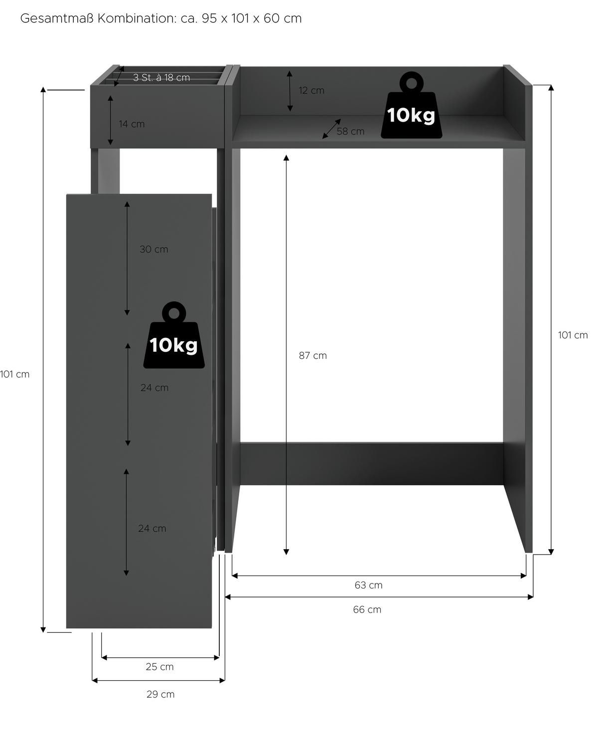 Element Za Perilicu Rublja Free - bijela/antracit, Basics, drvni materijal/plastika (95/101/60cm) - MID.YOU