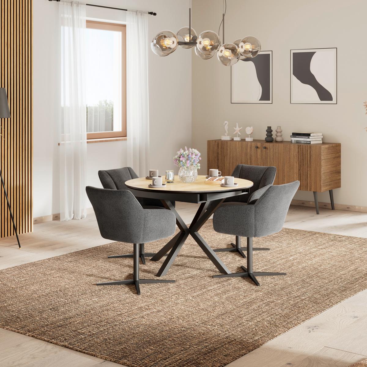 Stol Rosina, Črna, Vrtljiv - črna, Moderno, kovina/tekstil (56/84/60cm)