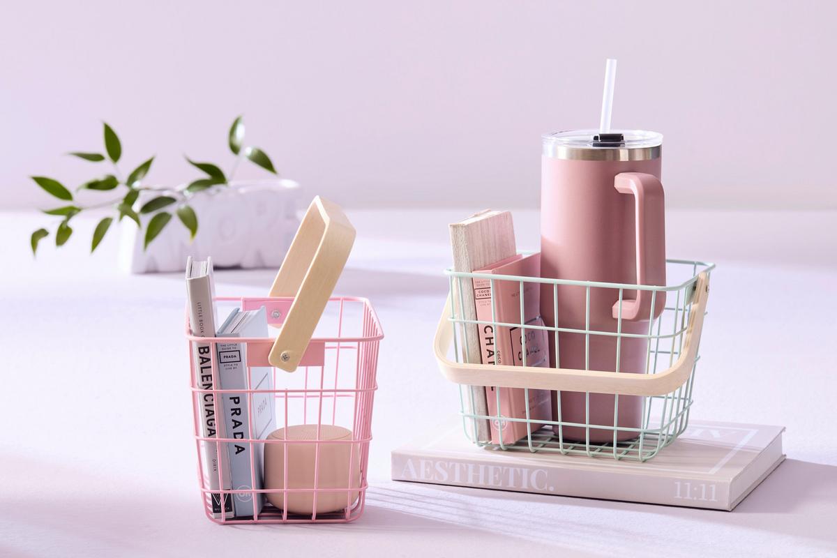 Korb Linus Rosa/Naturfarben - Naturfarben/Rosa, Holz/Metall (20/15/15cm) - Mömax