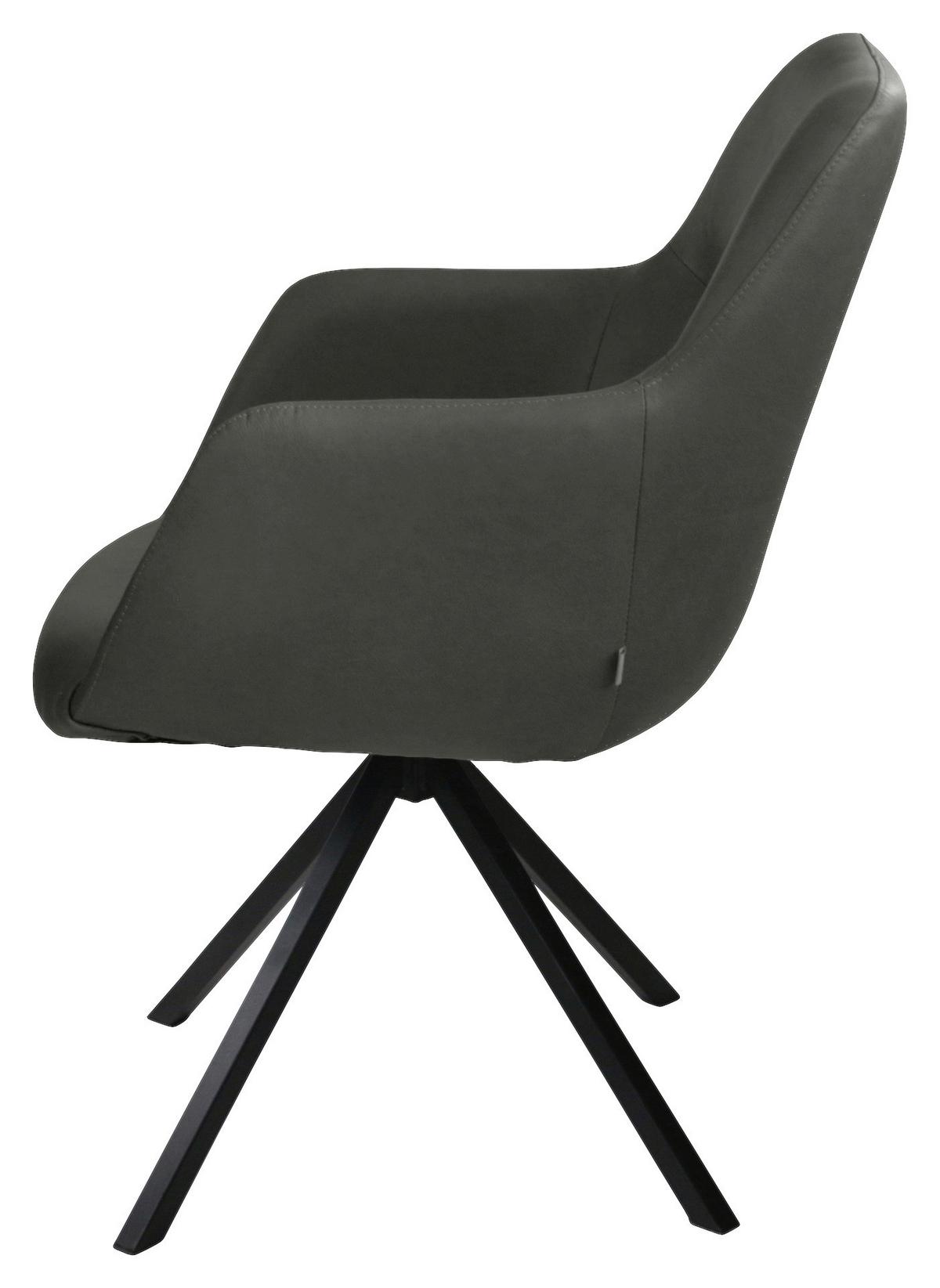 KRZESŁO Z PODŁOKIETNIKAMI VENEDIG - antracytowy/czarny, Design, skóra/metal (57/85,5/65cm) - Voleo