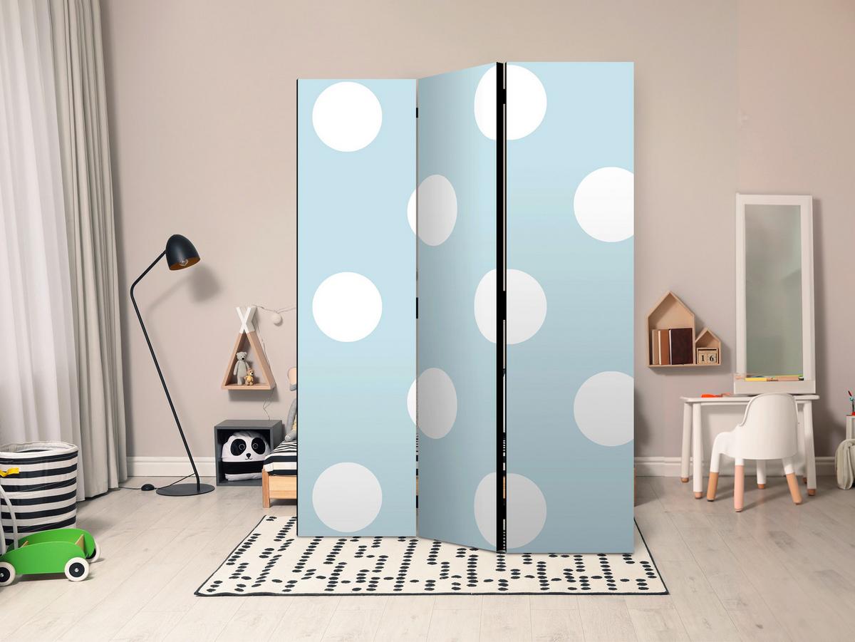 Paravan Blue Sweetness, 3-Delni, Dvostranski - pastelno modra/bela, Basics, tekstil/les (135/172/3cm) - artgeist