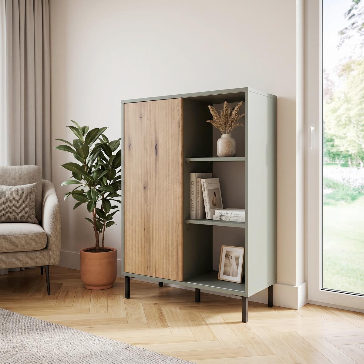 Komoda Pozzi - boje hrasta/sivo-zelena, Trend, drvni materijal/metal (75/105,2/40cm) - Modern Living